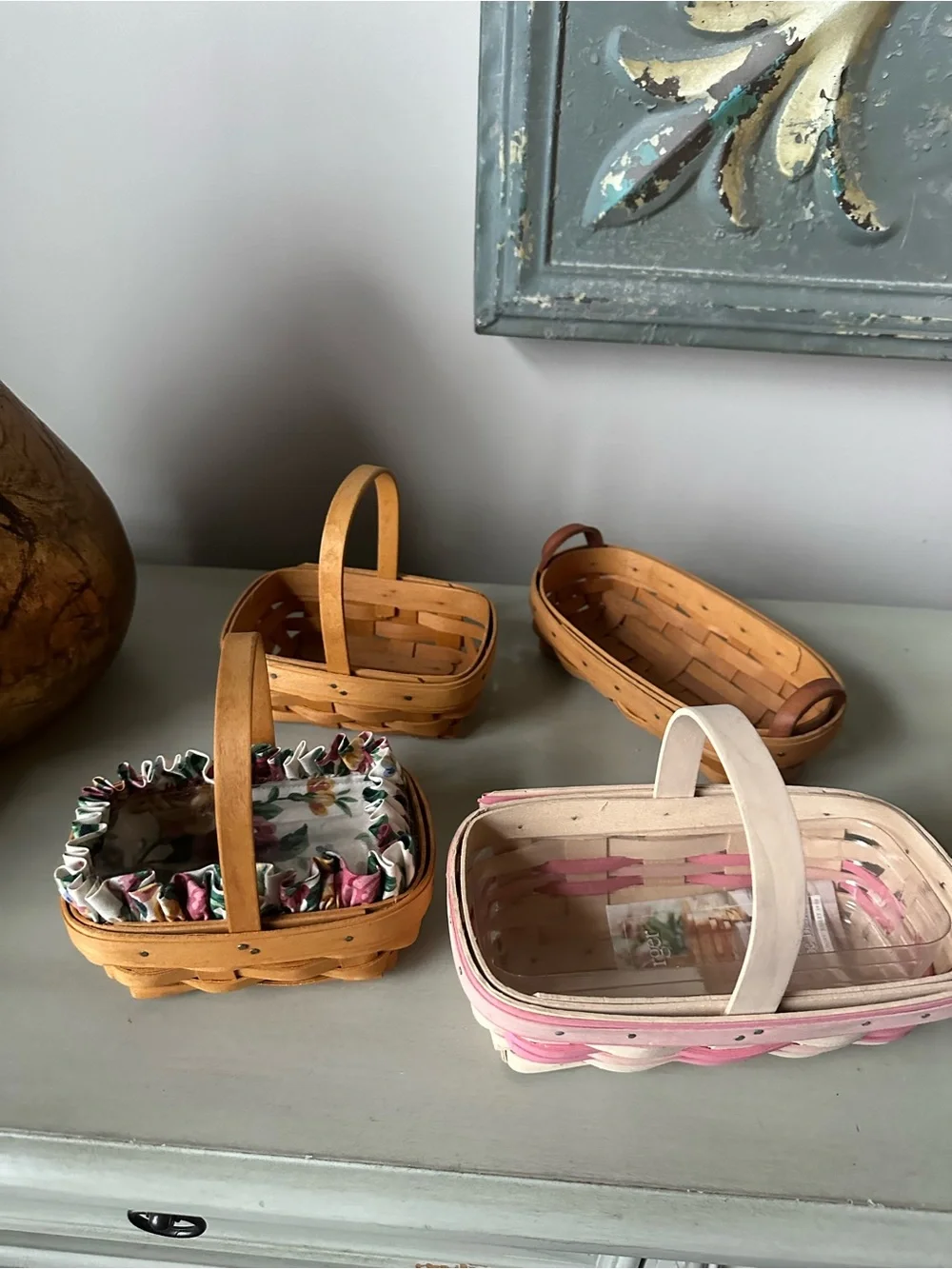 Lot of longaberger small baskets breast cancer and more